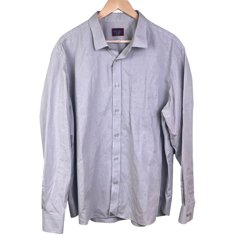 Untuckit Gray Micro Check XXL Relaxed Fit Wrinkle Free Casual Long Sleeve Shirt